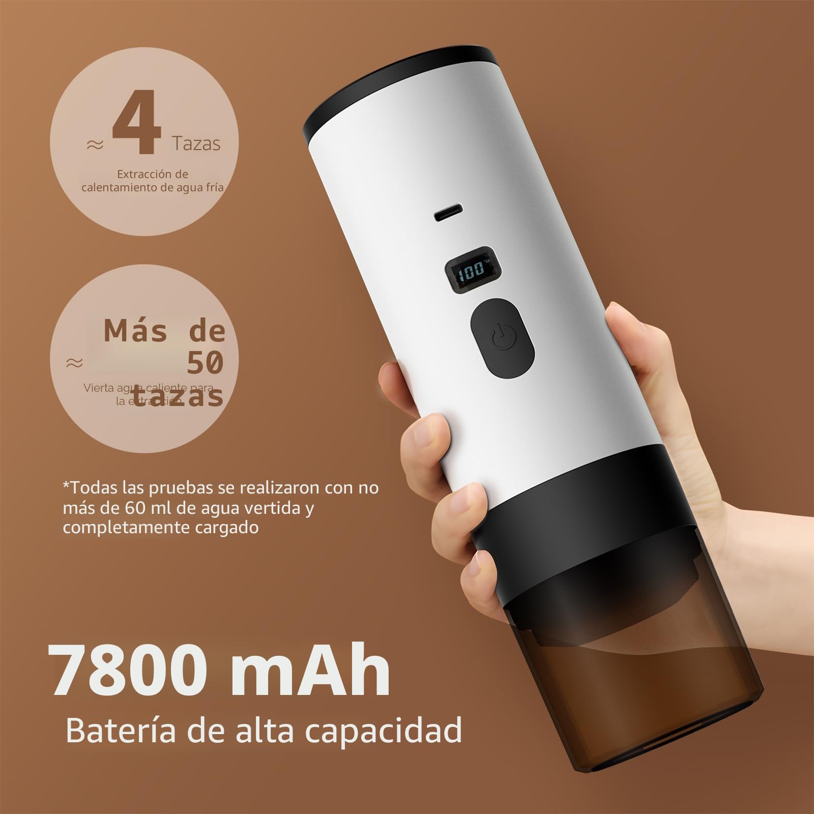3 En 1 Cafetera Portátil de Café 15 Bares - Cafetera de Espresso de 72W con Cápsulas/Máquina de Espresso Eléctrica USB con Calentamiento Rápido | Depósito de Agua de 90ml | Para Viaje/Oficina