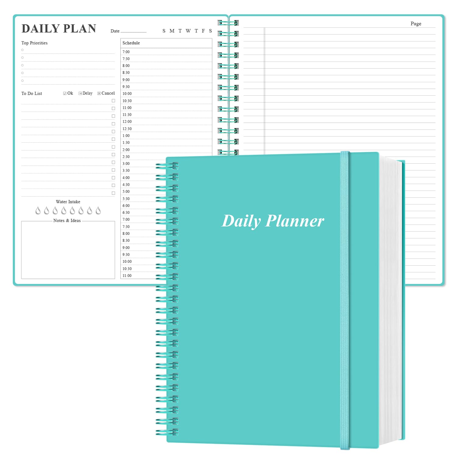 Daily Planner Undated - A4 To Do List Notebook Hourly Schedules, Spiral Appointment Planner for Women and Men,PVC Hardcover, Inner Pocket, Elastic