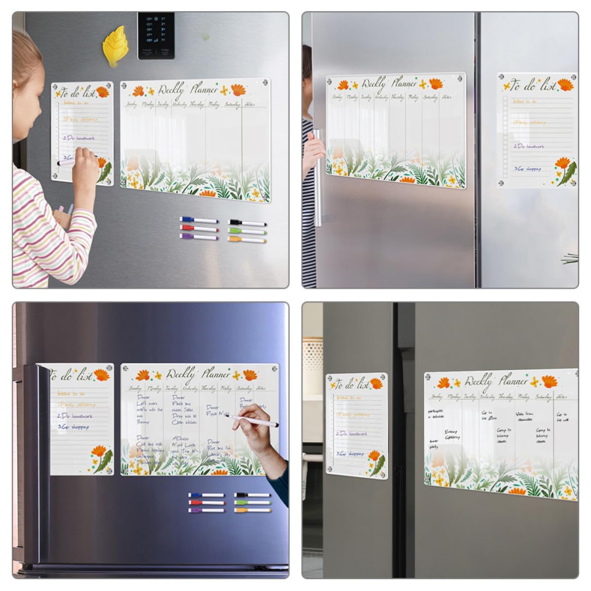 GALPADA Lavagna Magnetica Frigorifero Trasparente A3+a4, Lavagna Cancellabile a Gesso per Promemoria e Calendario, Planner Magnetico da Tavolo per Ufficio e Casa, Set 8 Pezzi