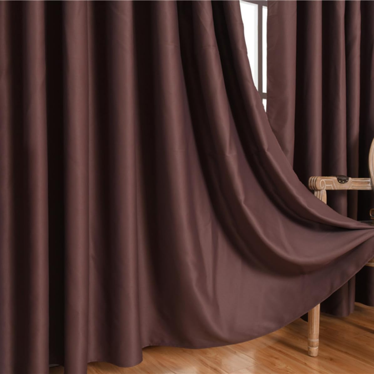 VILLCASE 2 Pièces Rideau Occultant Décoratif Marron en Polyester