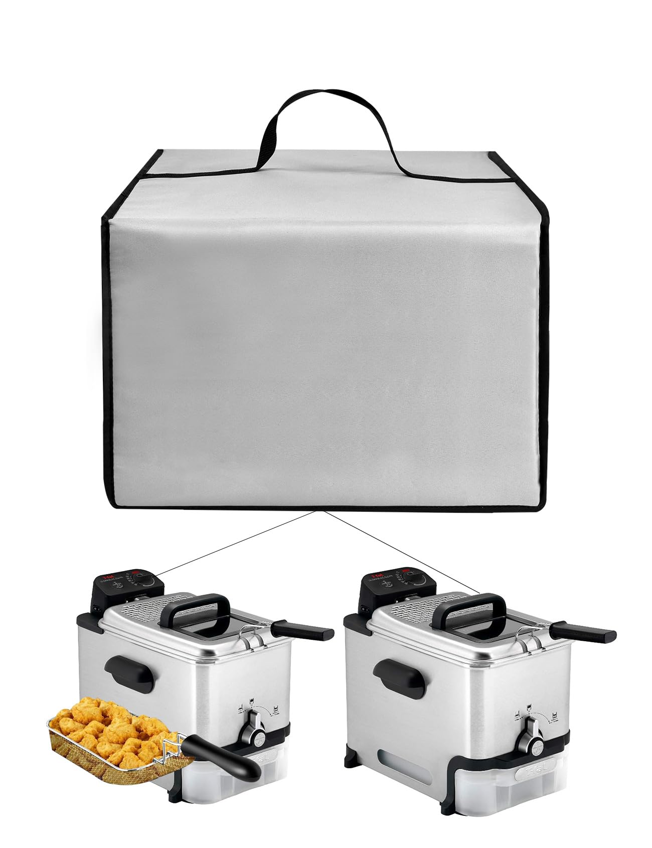 Heavy Duty Nylon Deep Fryer Cover Water-proof Heat-resistant Air Fryer Case for T-fal 3.5L Deep Fryer for All-Clad Electric Deep Fryers 3.5L Easy Clean Pro, 1700W Stainless Steel Fryer (Silver)