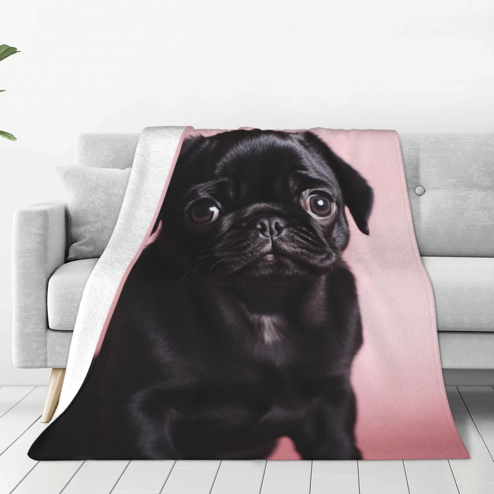 KLOPH Cute Black Pug Throw Blanket 50"x40" Flannel Fluffy Warm Blanket for Couch, Reversible Plush Blankets for Bed, Comfy Fuzzy Blanket for Sofa, Plush Lightweight-Blankets for All Season