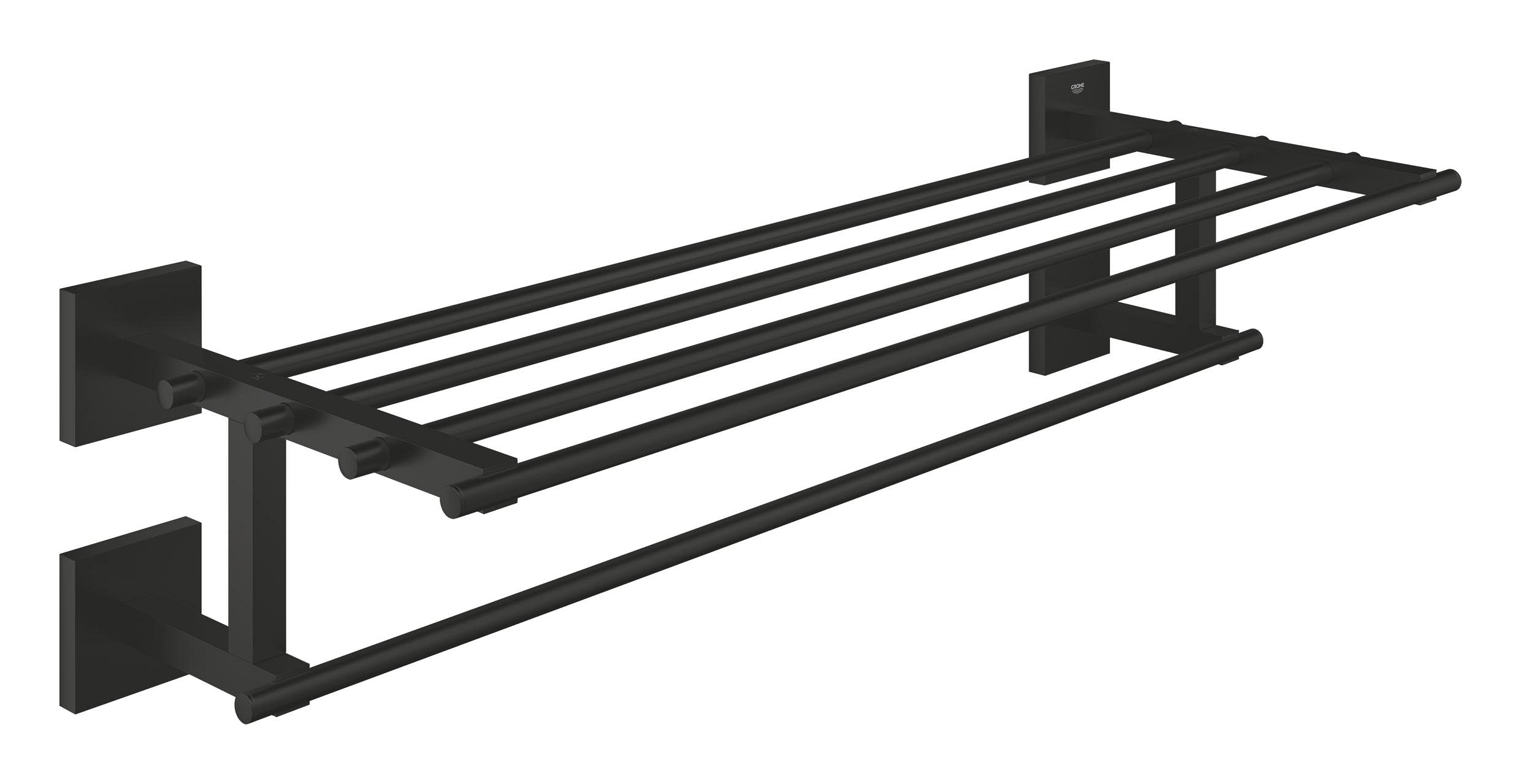 GROHE Start Cube, Multi-Badetuchhalter (Handtuchhalter für mehrere Badetücher, 59cm breit, verdeckte Befestigung, mit Schrauben und Dübel), eckig, schwarz, 410992430