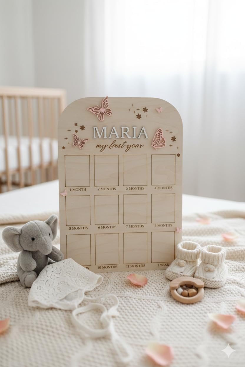 First Year Birthday Board | Monthly Milestone Photo Board |One Year of | My First Year | 12 Months Photo | Sea Pearl Picture Template for Baby