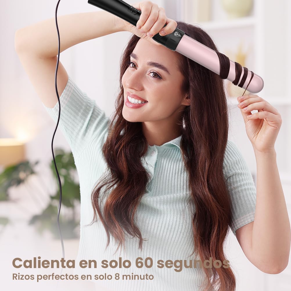 ELEHOT-Store Rizado Pelo con 5 Accesorios Intercambiables, Ondulador de pelo de 60s Calentamiento Express, Recubrimiento Cerámica-Turmalina, 2 Temperaturas Ajustables, Incluye Guantes Térmicos