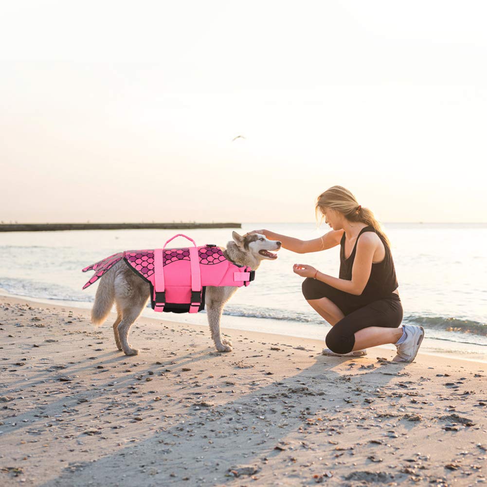 EMUST Gilet de Sauvetage Shark pour Chien, Gilet de Sauvetage Ajustable pour Chien pour la sécurité Aquatique, Gilet de Sauvetage pour Animaux de Compagnie avec poignée de Sauvetage(L)