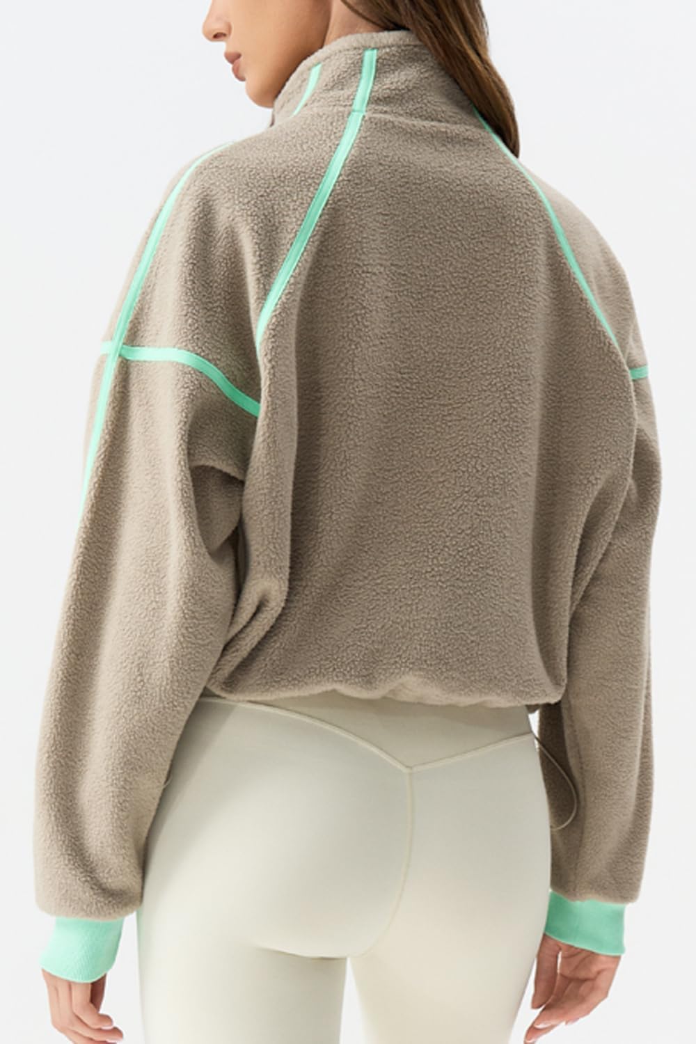 QINSEN Women's Half Zip Fleece Short Pullover Sweatshirt Winter Long Sleeve Cozy Sherpa Sweater Top - Image 4