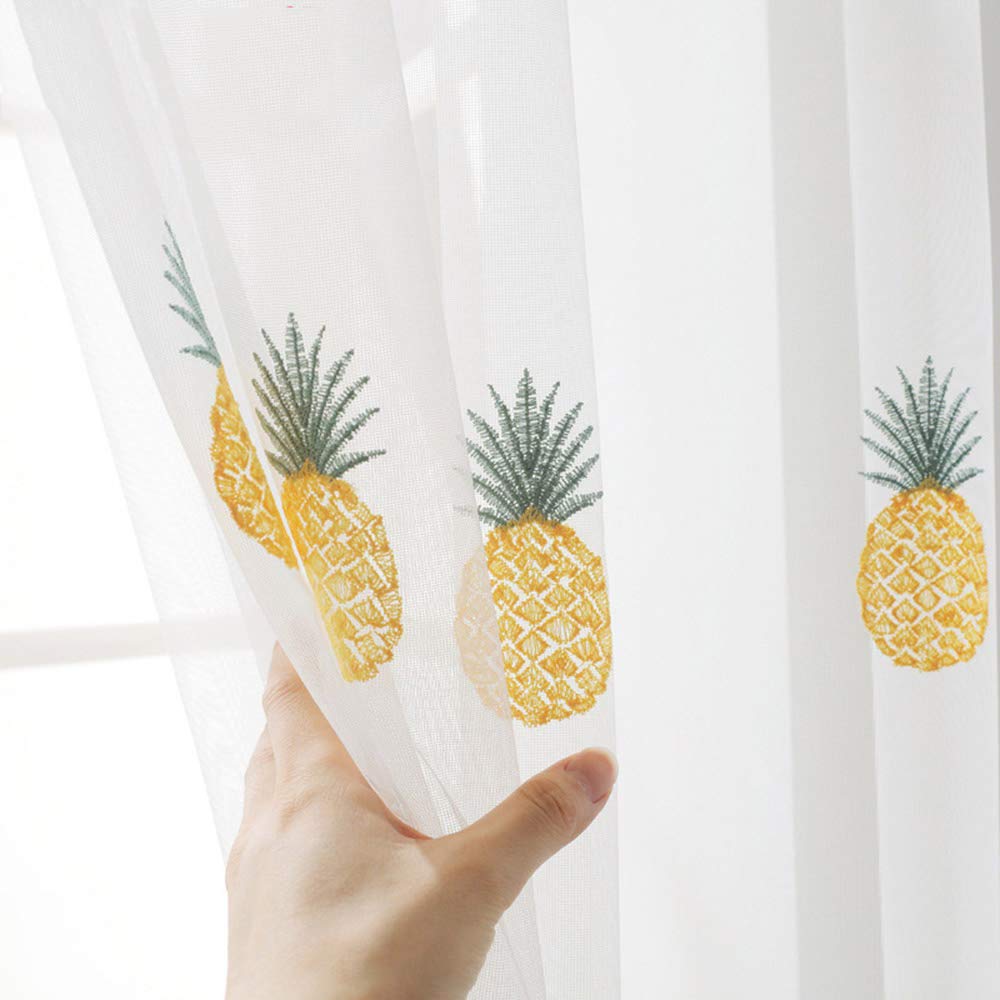 Rideau voilage ananas blanc 250x270 cm pour cuisine et chambre d'enfant