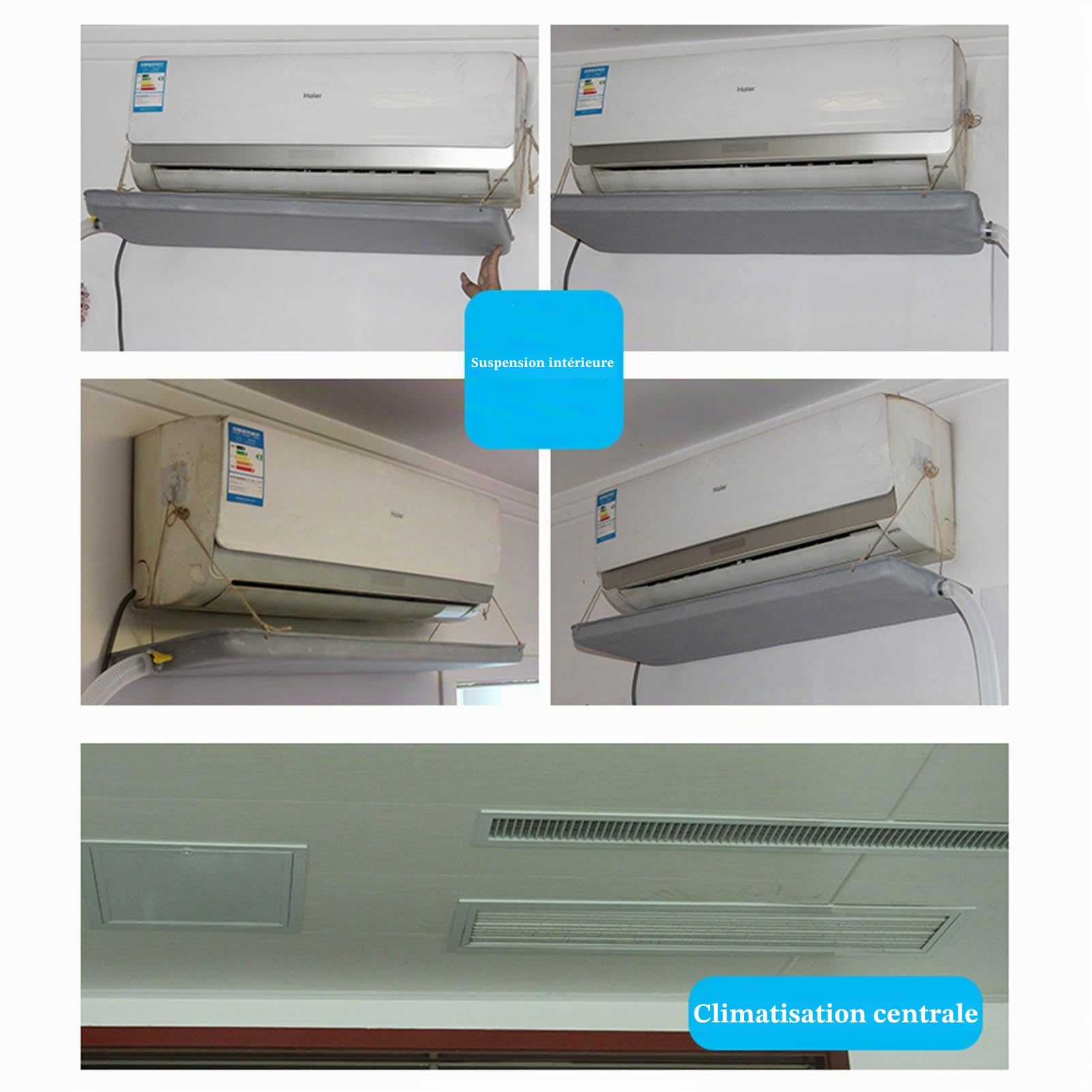 Bac de Vidange de Climatiseur en Acier Galvanisé Extérieur，bac D'égouttement Universel pour Collecteur d'eau de Condensation，bac de Récupération des Condensats de Climatisation avec Tube de Drainage