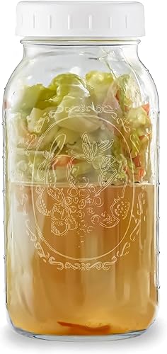 Tarro Mason de boca ancha de 64 onzas  (1 paquete)  Tarro de boca ancha de 64 onzas de medio galón con tapa de plástico blanca M.E.M para