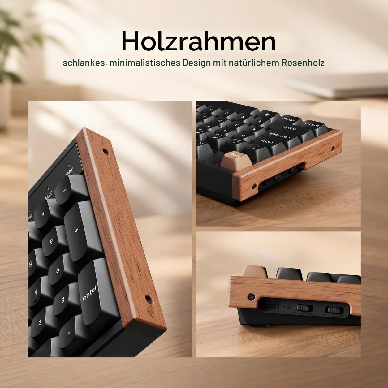 Keychron K10 HE Vollgröße DE-ISO Layout Wireless Mechanische Tastatur mit Magnet-Schaltern & Hot-Swap - Bluetooth/2.4GHz/USB-C, RGB-Beleuchtung QMK-Programmierung für Mac/Win, Holzdesign (Schwarz)