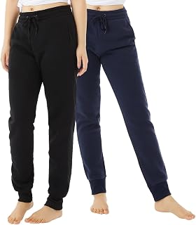 TEXFIT 2-Pack Joggers for Women with Side Pockets, Rib Cuff Bottoms, Soft Fleece Sweatpants for Women (2pcs Set)
