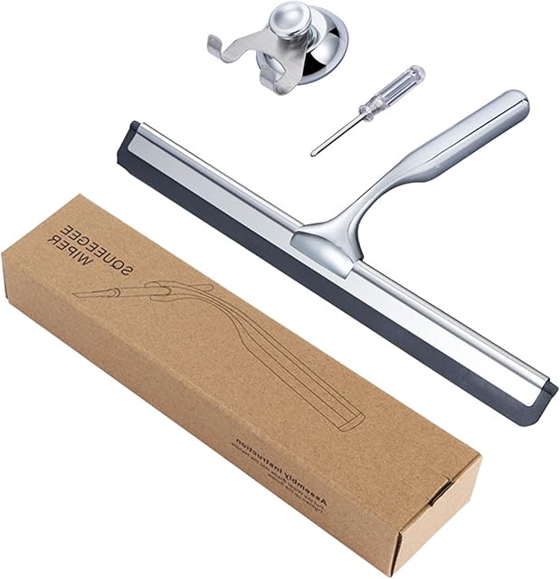 Acasimo Shower Squeegee Stainless Steel No Drilling Shower Squeegee with Suction Cup Holder, Mop Bath Shower Scraper, Shower Slider Set, Shower Wall Squeegee,