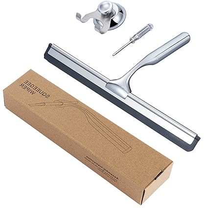 Shower Squeegee for Glass Doors, All-Purpose Car Window Squeegee for Shower Glass Doors Tiles Mirror, Stainless Steel, Non-Slip Handle, Long Blade- 10 Inches