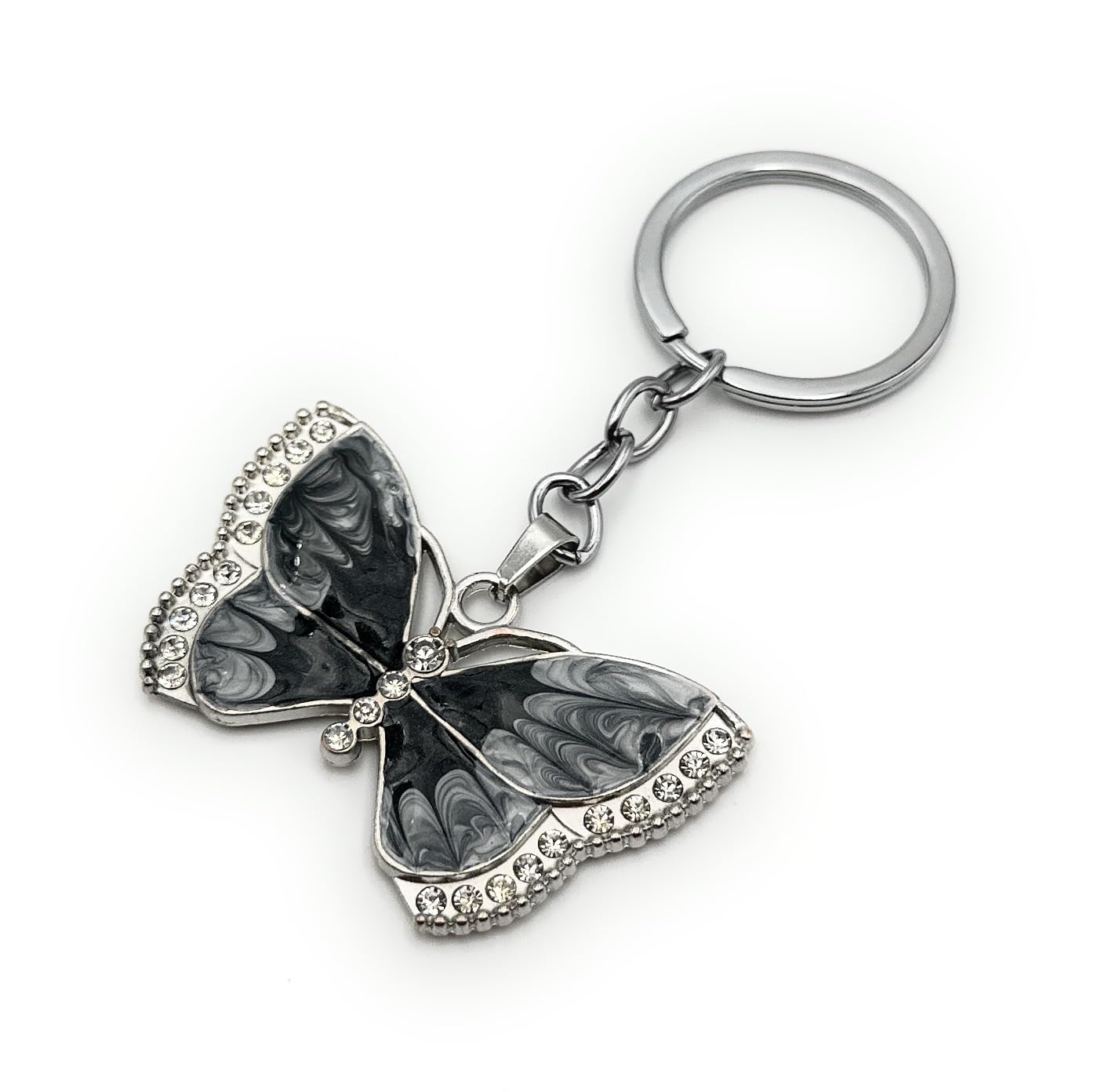 H-Customs Butterfly Rhinestone Butterfly Insect Keyring Pendant Metal Silver, silver, One Size