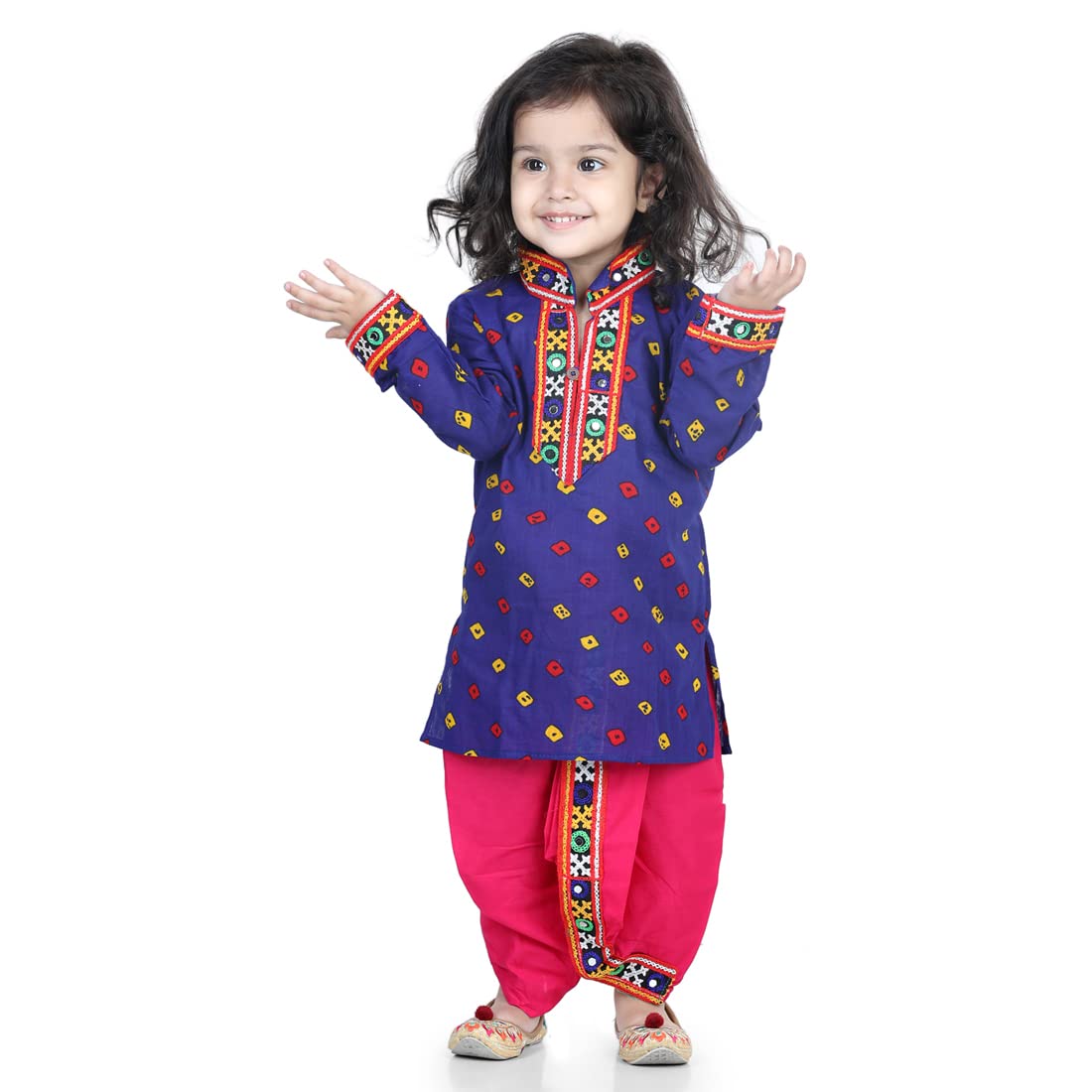 BownBee Ethnic Wear Cotton Bandhani Print Dhoti Kurta Dress Set for Baby Boys With Full Sleeves, Button Closure and Embroidery in Front, Ideal for Festivals (Blue, 6 Yrs-7 Yrs) 1