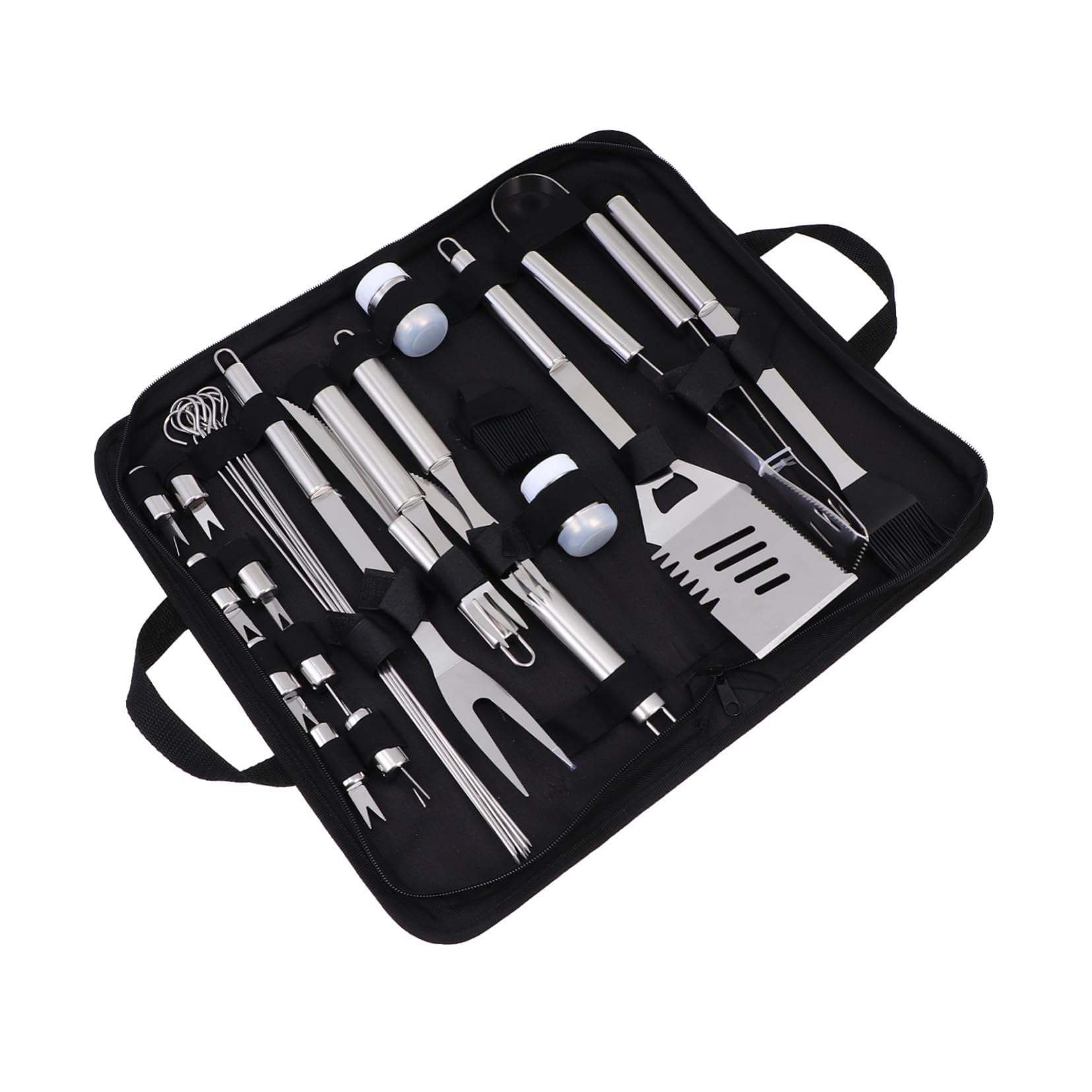 NOLITOY Utensili Bbq in Acciaio Inossidabile Nero Kit Completo per Barbecue Outdoor con Pinze Forchetta Spazzola e Paletta Accessori Grigliata Resistenti e Portatili