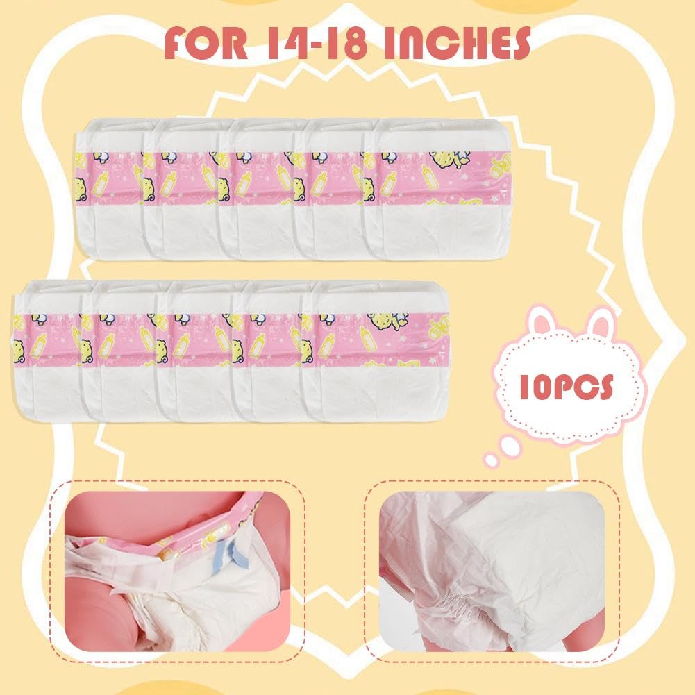 Baby Doll Diapers Pack,10PC Reborn Dolls Diapers Refill for 14~18 Inch Baby Doll Accessories,Reusable Newborn Dipaers,Adjustable Babydoll Underwear Newborn Underpants Accessories — view 9