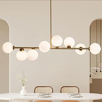 Gold Sputnik Chandelier, 8 Lights Modern Bubble Chandelier with White Glass Lampshade, Mid Century Globe Pendant Lights for Dining Room Kitchen Island - Gold