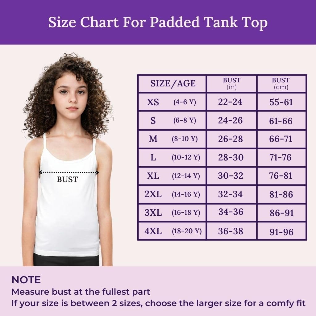 ADIRA | Padded Cotton Camisole | Beginners Cami for Puberty | Flat Padding for Nipple Coverage | Confidence for School & Home | Stretchy Cotton | Girls Slip | Pack of 3 | White & Grey | L 1