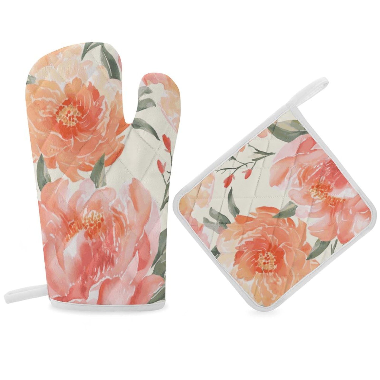 Gants de cuisine isolants anti-brûlure avec 2 maniques de cuisson pour grill
