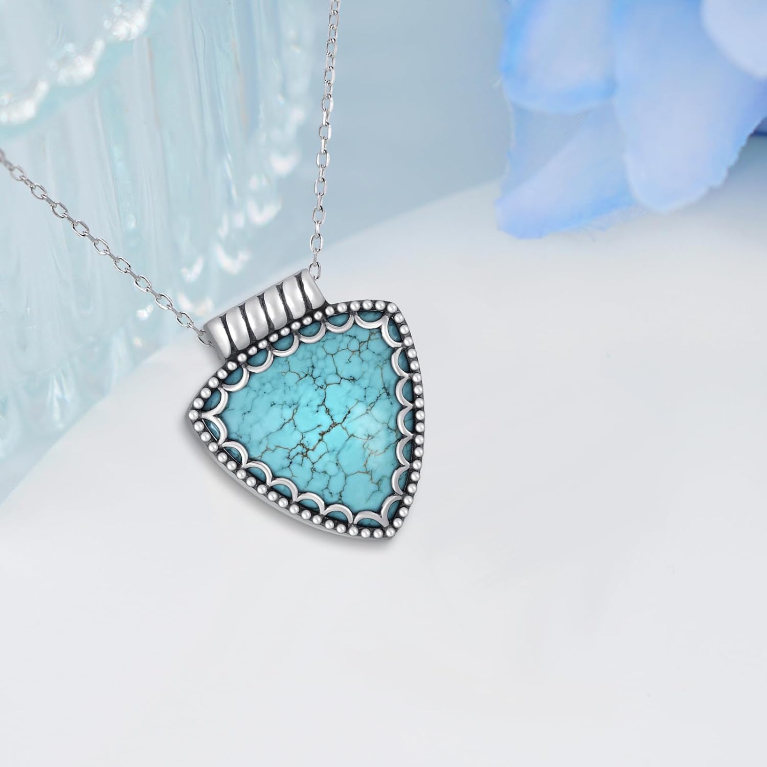 Genuine Turquoise Necklace for Women Sterling Silver Real Turquoise Pendant Necklace Western Jewelry for Women - Image 3