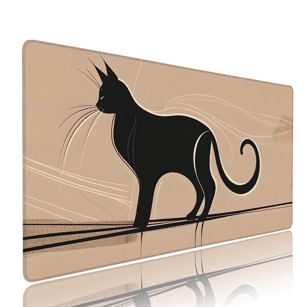 Alfombrilla de Mouse para Juegos, Giallo, XXL, Antideslizante, Impermeable, Diseño de Gatto, Extendido, Grande, 1400x600x3mm, para PC, Laptop, Ufficio, Famiglia d-604
