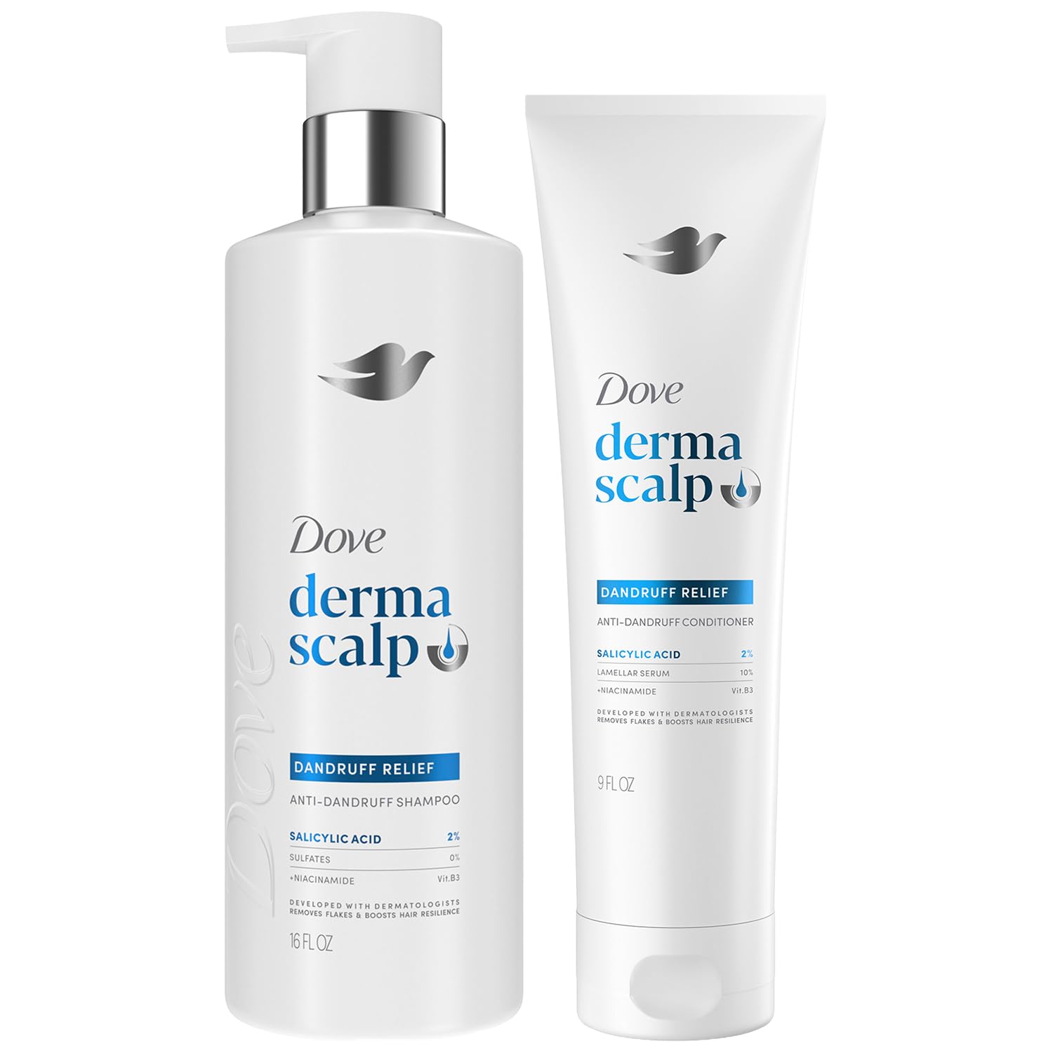 Anti-Dandruff Shampoo and Conditioner Set – Soothing Moisture with Pyrithione Zinc + Sweet Almond Oil for Hair, 12 Oz Ea