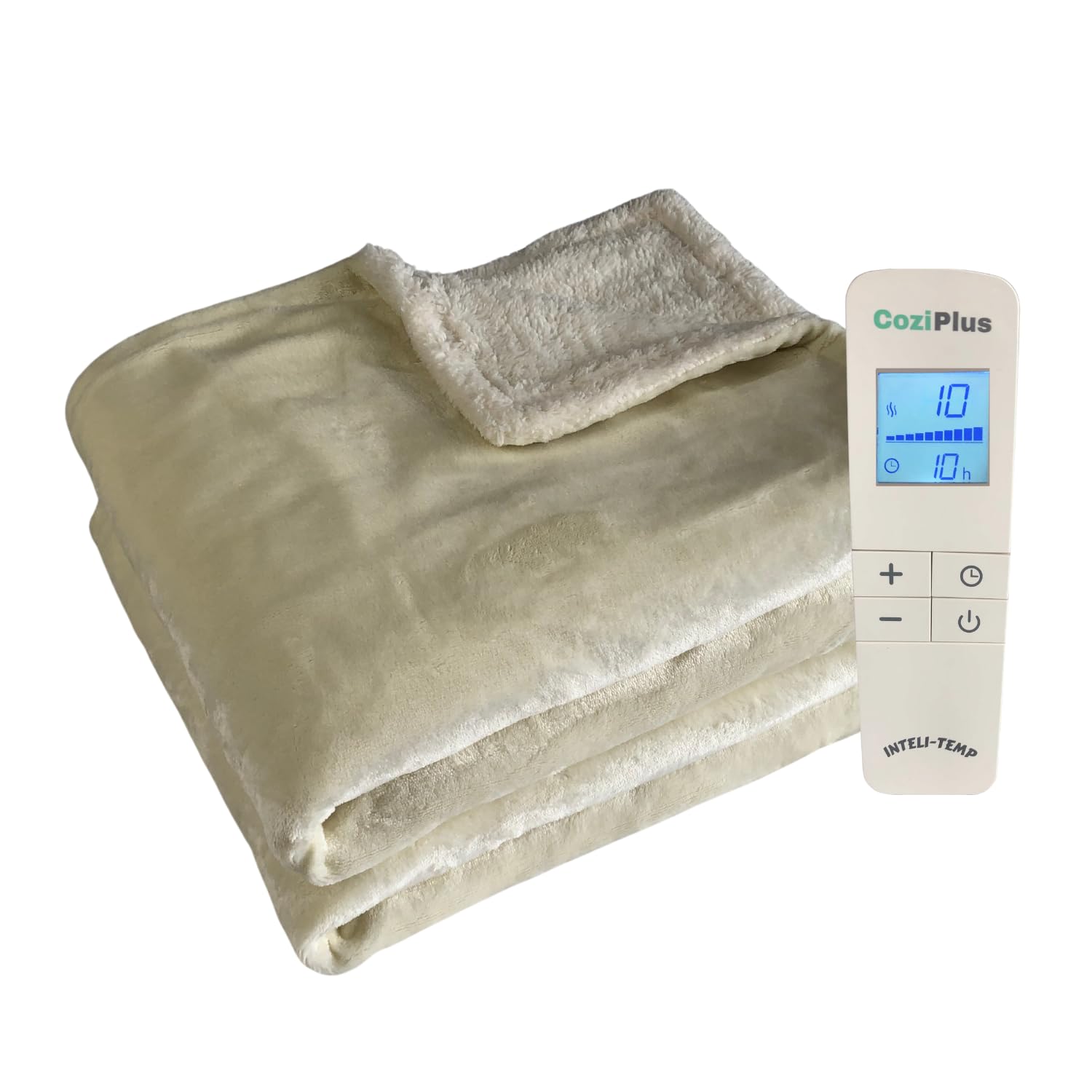 Coziplus Electric Heated Throw Blanket Flannel & Sherpa Fleece, 8 Available Colors, Fast Heating 160x130cm, 10 Heat Levels & 10 Hours Auto Off Timer, LED Display, For Home & Office Use (Cream)