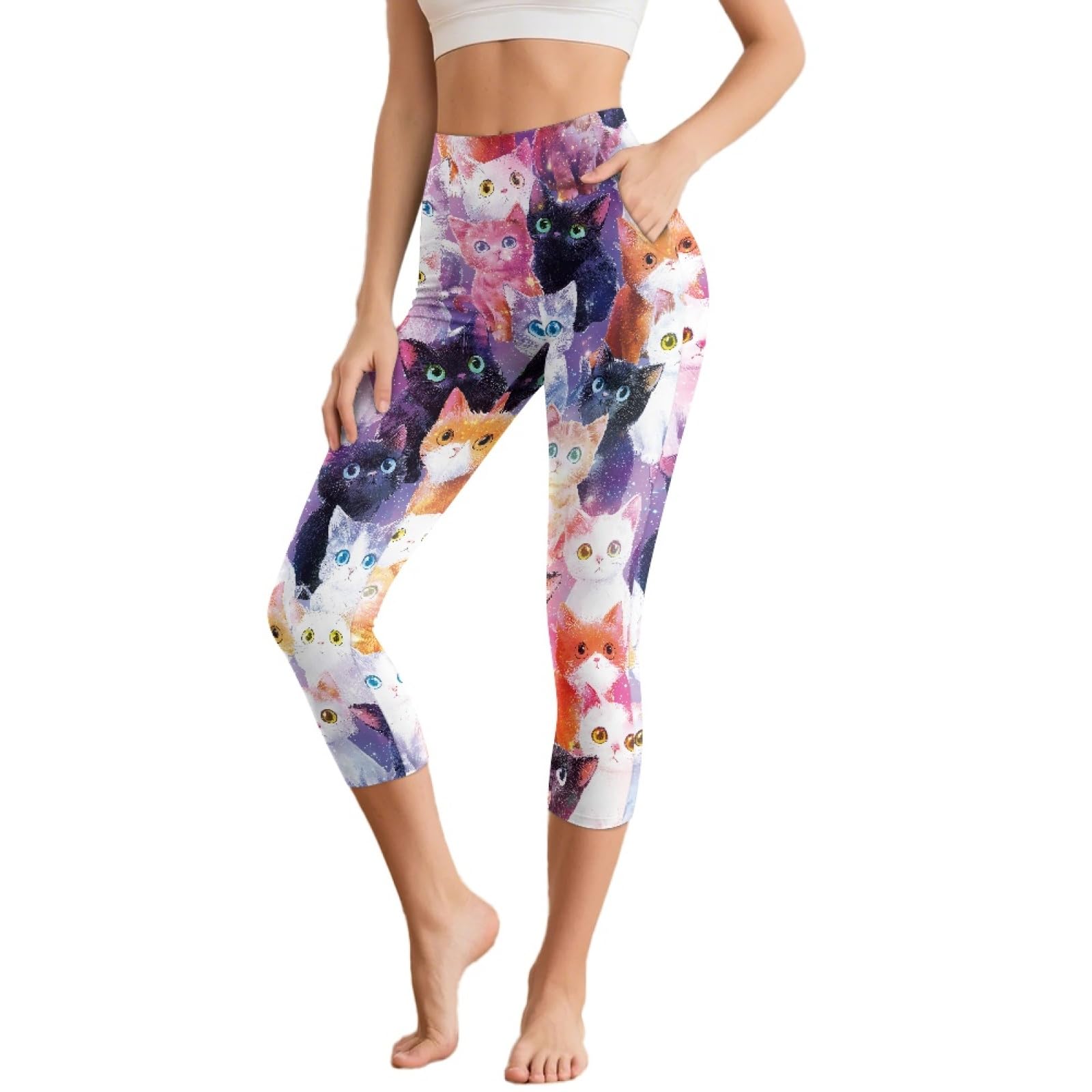 Amzbeauty Legging capri taille haute pour femme pour contrôle du ventre, longueur 3/4 pour le sport, l'entraînement, la gym, la course à pied, le yoga