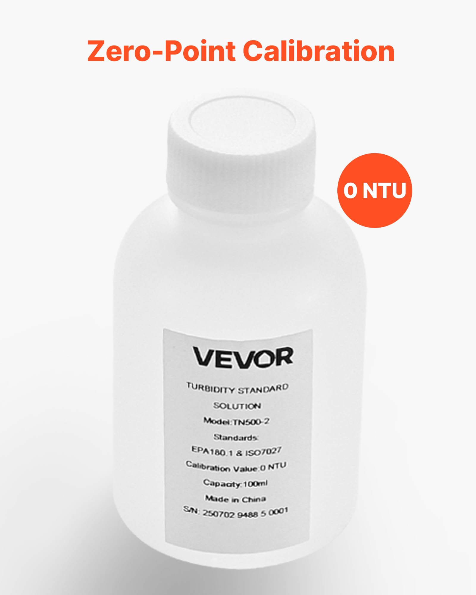 VEVOR Solución de Calibración de Turbidez, 0 NTU, 100 ml, para Turbidímetros, Deriva Cero para Una Concentración Estable, para Luz Blanca/Roja, para Entornos Educativos, Ambientales e Industriales