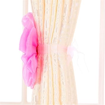1 Pair Flower Curtain Tiebacks Christmas Decor for Baby Nursery Room Girls Bedroom Window Drapes Wedding Birthday Party Decoration Ties Holdbacks Home Bridal Shower Gift Ornament (Pink)