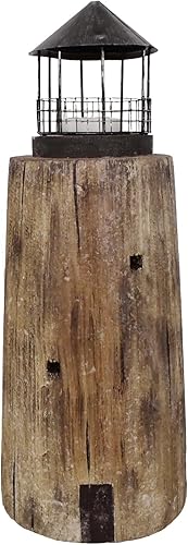 Decoración náutica - Farol decorativo de metal y madera, portavelas con temática oceánica para decoración del hogar, decoración rústica de jardín,