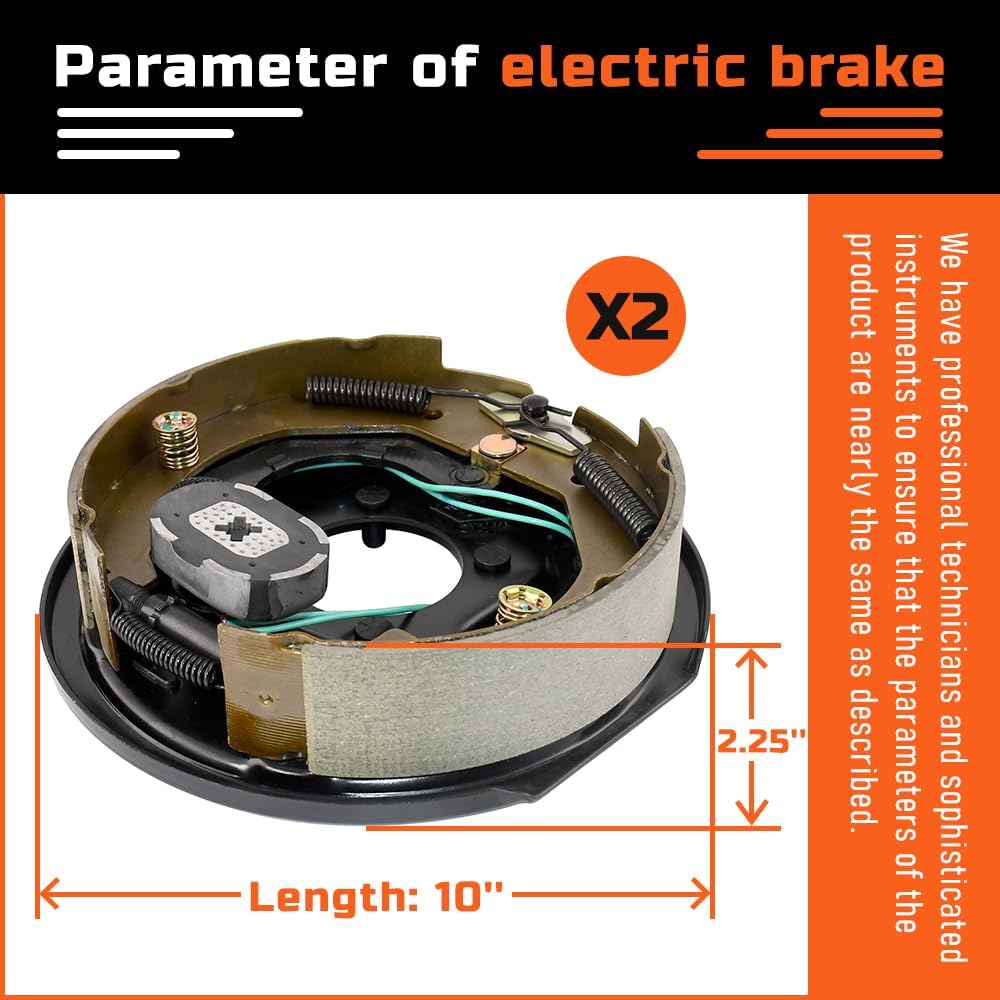 10" x 2-1/4" Trailer Brake Kit 5 on 4.5" Fit for 3500lbs Electric Brake Drum Assembly for Dexter RVs with 1/2"-20 Stud L68149, L44649 Bearing Kits