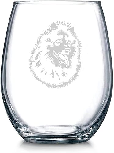 Keeshond - Copas de vino sin tallo grabadas divertidas, gran regalo para mujeres u hombres, cumpleaños, jubilación y día de la madre, 11 onzas