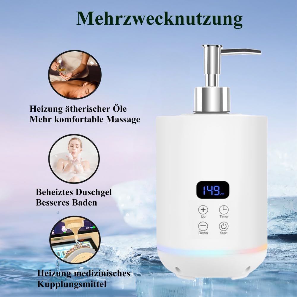 Massageöl-Wärmer mit zwei Ölflaschenverteilern für Spa Flaschen Spender und Lotion Wärmer LED Anzeige Gel Flaschenwärmer Heizung für Salon Flaschenwärmer (Weiß)