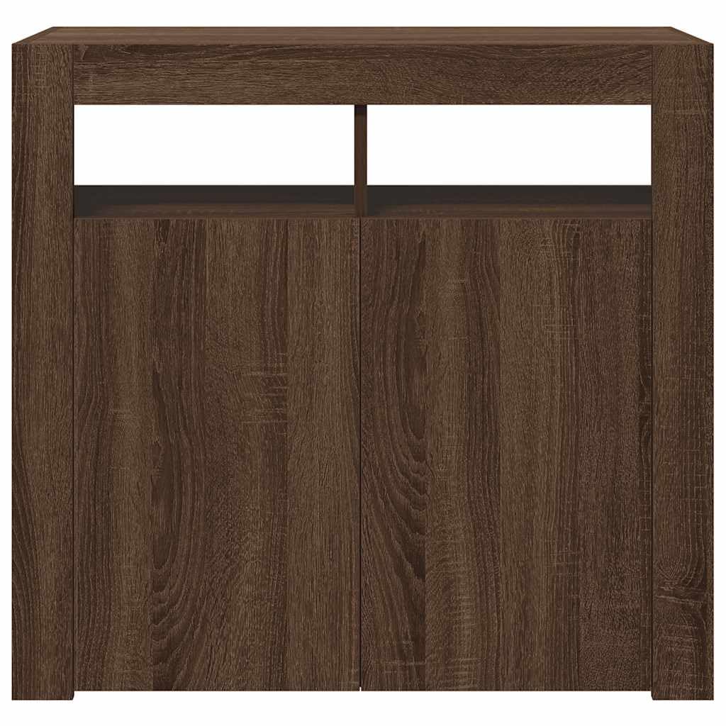 vidaXL Buffet avec Lumières LED Armoire de Rangement Organisateur de Maison Meuble de Salle de Séjour Salon Intérieur Chêne Marron 80x35x75 cm