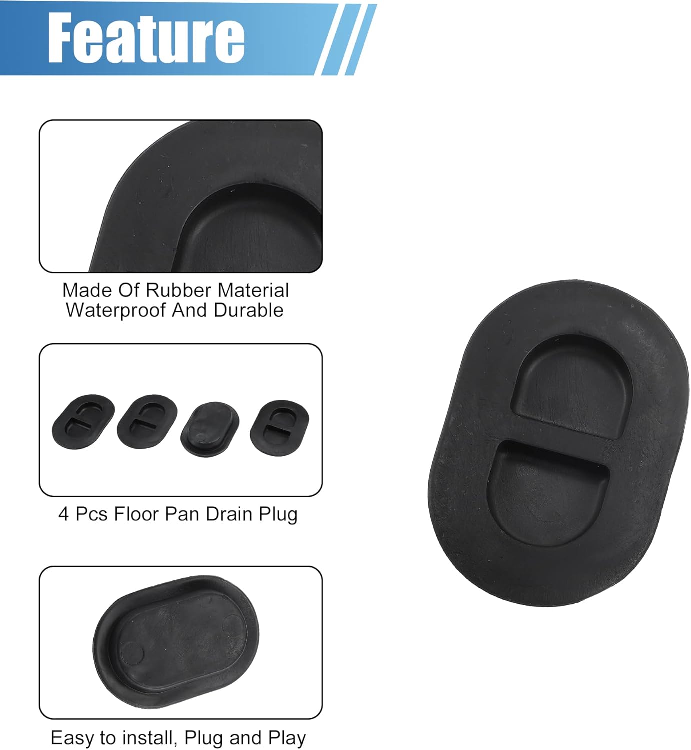 X AUTOHAUX Floor Plugs for Jeep Wrangler JK JL 2014-2023 Car Floor Pan Drain Plug Rubber Oval Drain Plugs Car Floor Hole Cover for Jeep Gladiator 2020-2023 68194821AA 4 Pcs