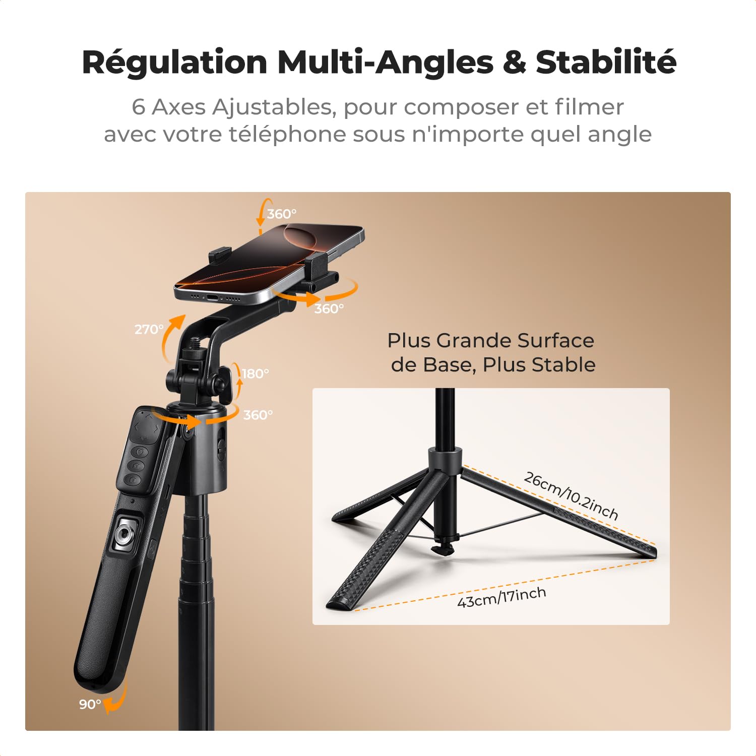 K&F Concept 52mm Clip Filtre Polarisant CPL + Perche Selfie 180CM Trépied de Suivi AI 360°