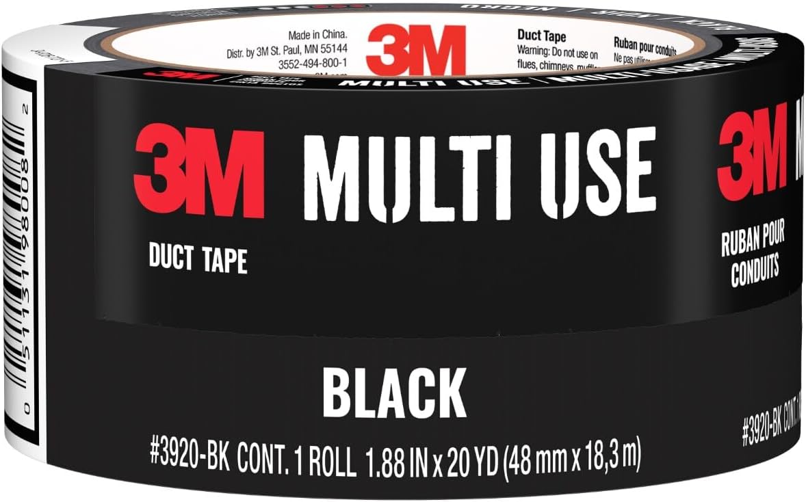 3M Multi-Use Colored Duct Tape, Black, 1.88 Inches by 20 yards, 3920-BK, 1 Roll