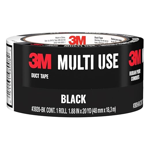 3M Multi-Use Colored Duct Tape, Black, Duct Tape with Strong Adhesive and Water-Resistant Backing, Multi-Surface 3M Duct Tape for Indoor and Outdoor Use, 1.88 Inches x 20 Yards, 1 Roll