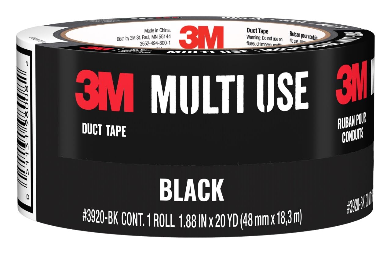 3M Duct Tape Black, 1.88 inches by 20 yards, 3920-BK, 1 roll