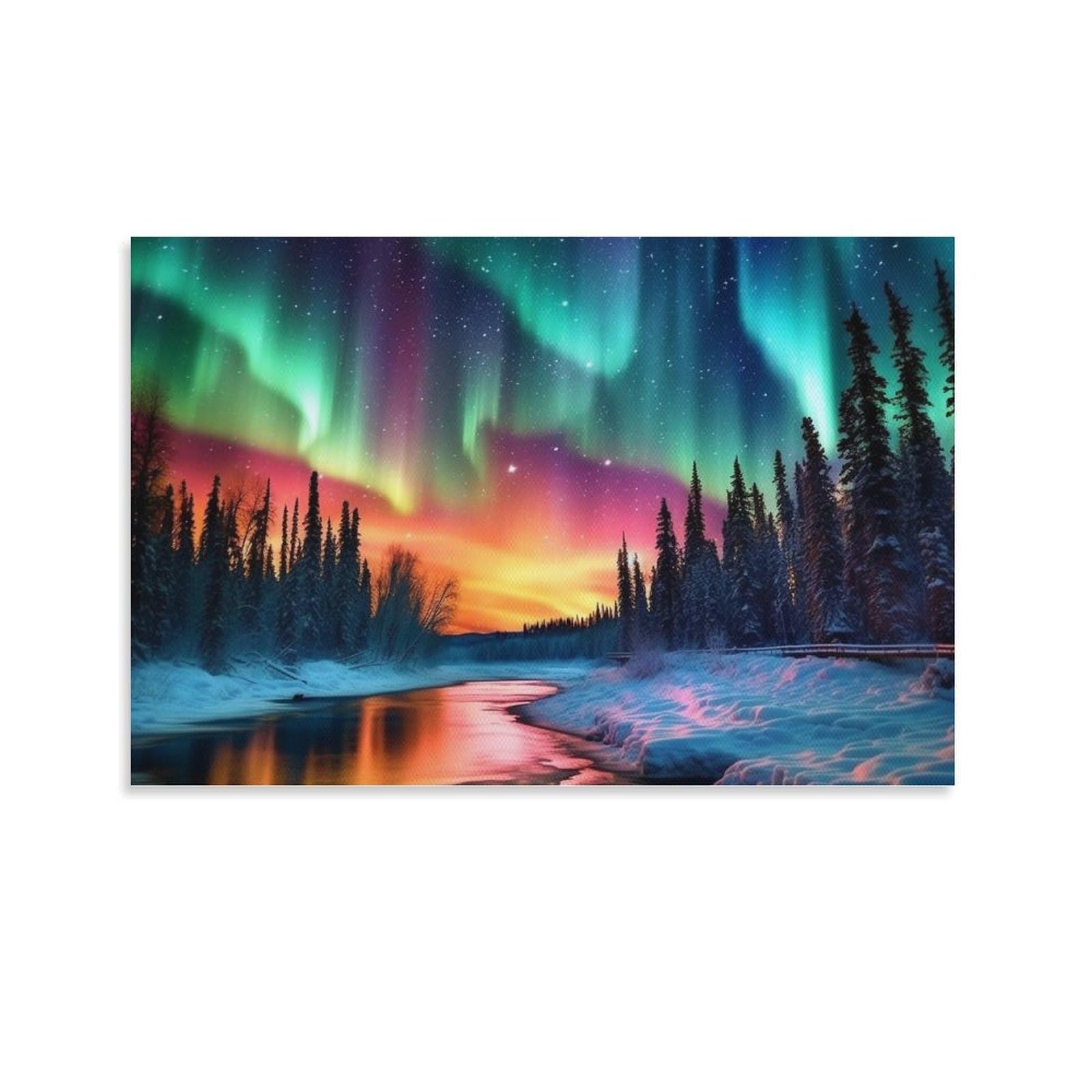 FOCCAR Artistic Northern Light Wall Art Prints Beautiful Aurora Borealis Scenery Nature Pictures on Canvas Poster Wall Decor for Bedroom Home Decorations