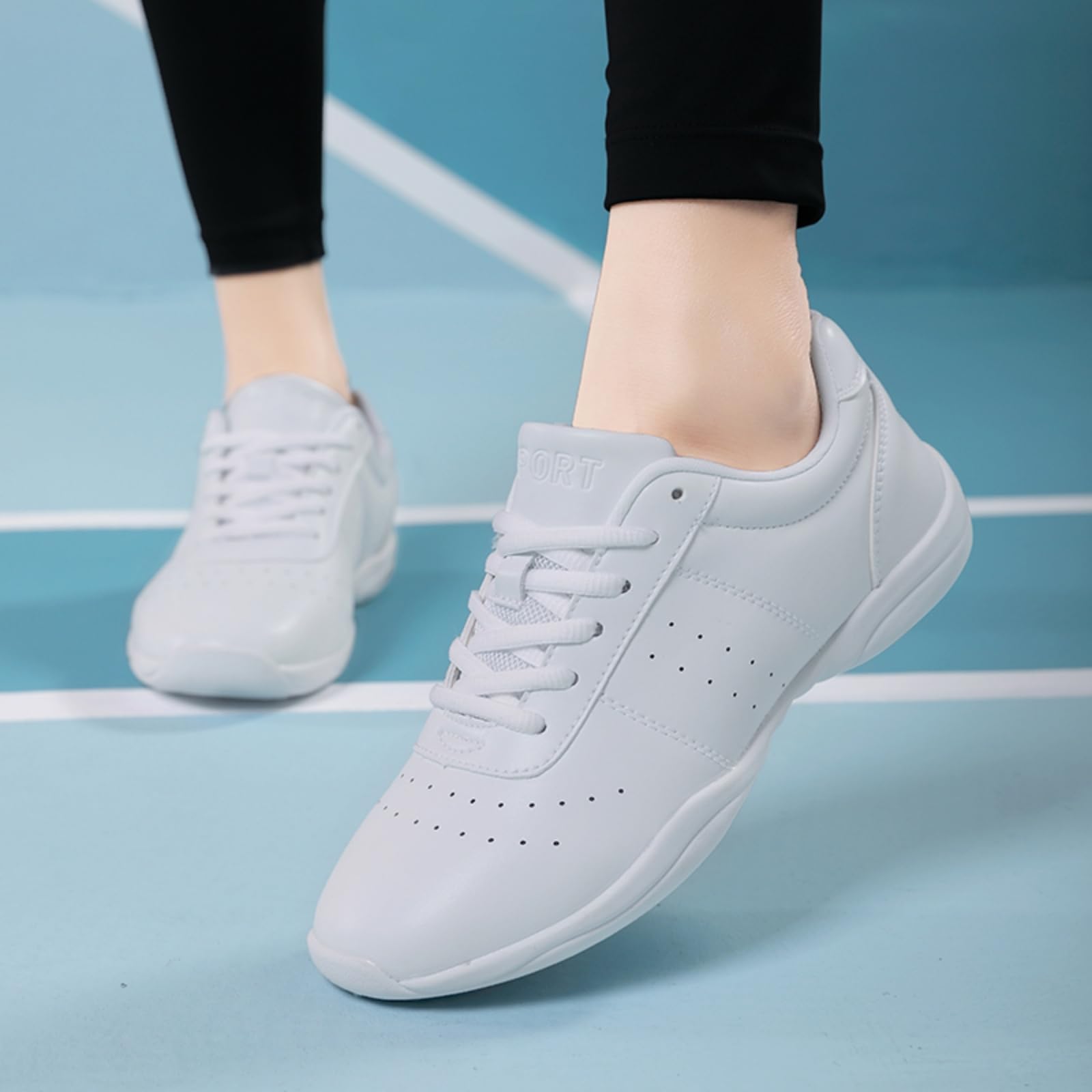 GlideMoves Girls Cheer Shoes Women Dancing Sneakers Youth Tennis Tumbling Exercise Fitness Aerobics Gymnastics Team Competition Women Size 7 Men 6 White 39