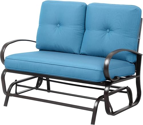 Shintenchi Banco mecedor de metal para patio al aire libre, mecedora de dos plazas, muebles de patio de hierro forjado, silla deslizante con marco