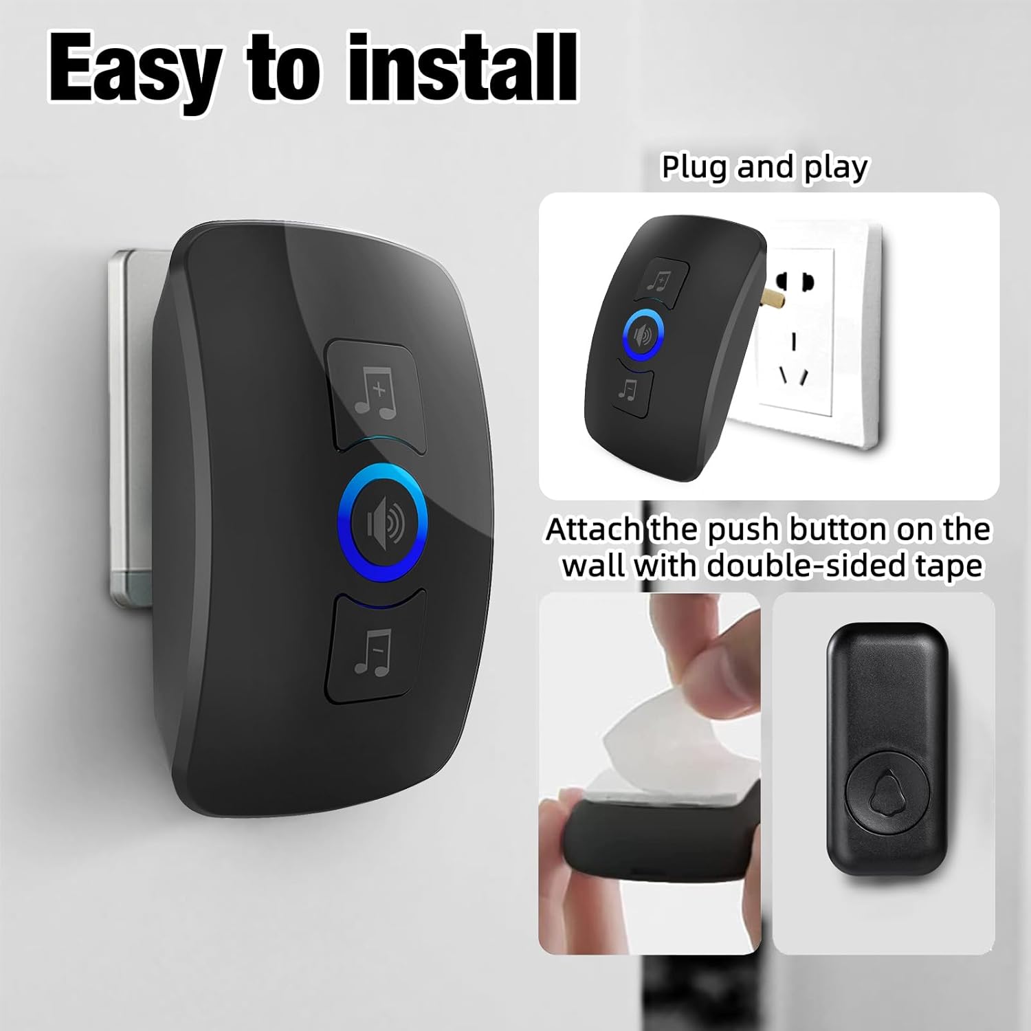 Doorbell Chime, IP55 Water Resistant, 60 Melodies, 5 Levels of Volume, LED Flashing Doorbell, 1000+ Foot Range, for Homes, Offices, Classrooms and Apartments(1 Receivers x 1 Push Buttons)