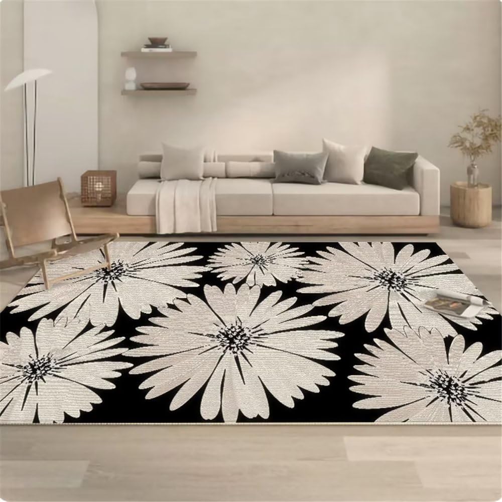 Tapis enfant fille gris motif vintage fleurs pour salon ou chambre 200x250cm