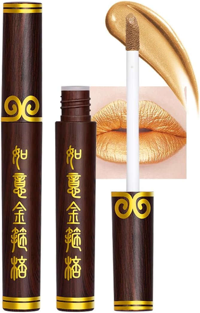 Golden Cudgel Gold Shine Lip Gloss Lipstick Long Lasting, High Shine Liquid Lipsticks for Women Smudgeproof Smooth and Easy to Apply Cruelty-Free Lip Color, 01 Gold Shine