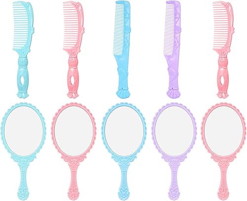 Lurrose 5 juegos de espejo de mano decorativo, vintage, espejo de maquillaje, cepillo de mano, peine de viaje, herramientas de maquillaje, regalo
