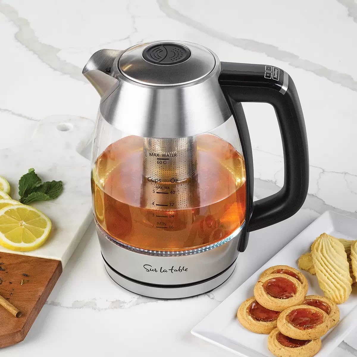 Sur La Table Digital Electric Kettle with tea and snacks